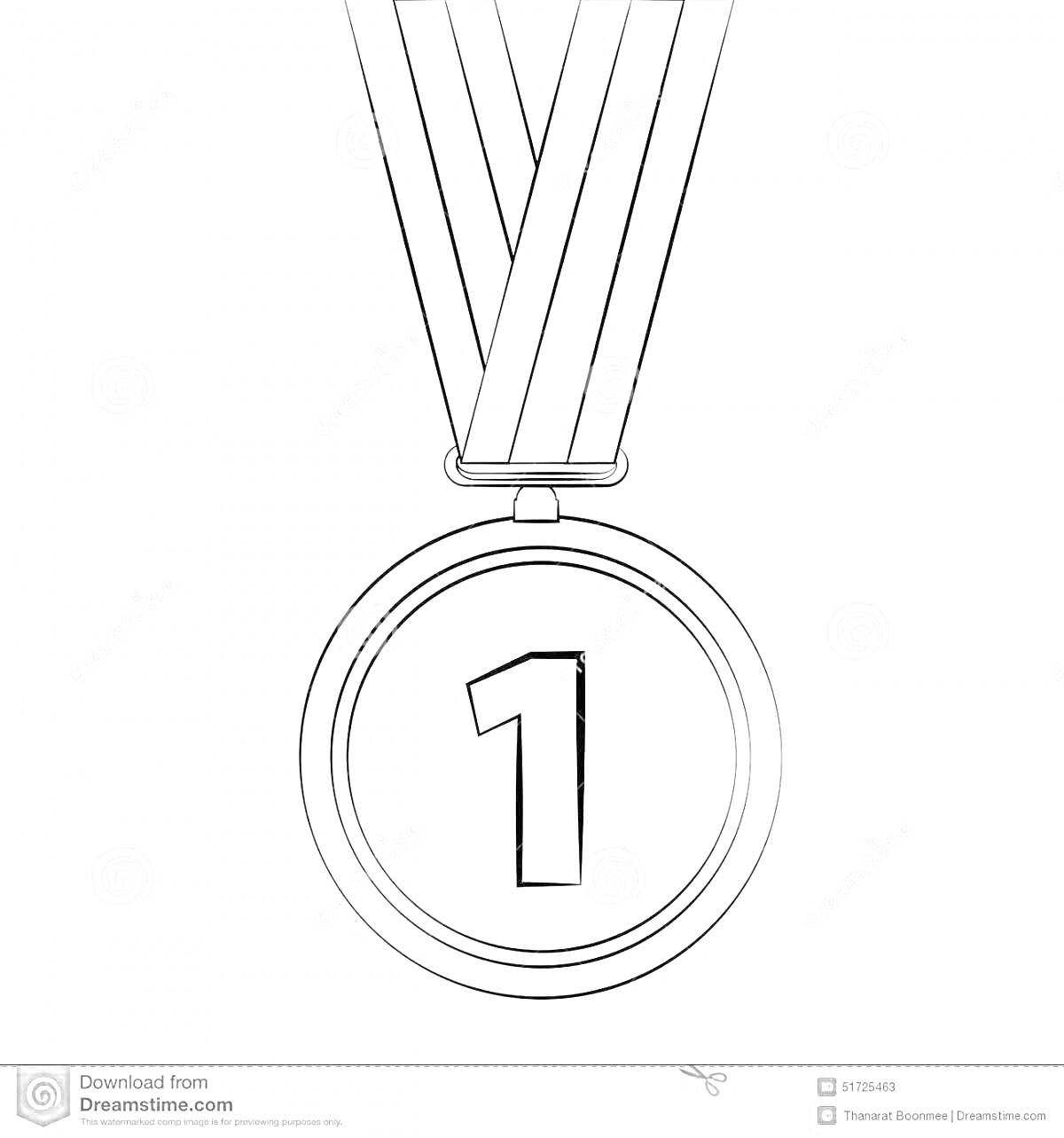 На раскраске изображено: Медаль, 1 место, Награда, Победа, Лента, Первое место