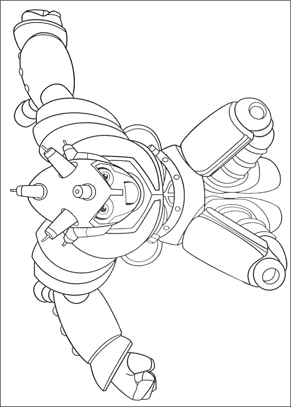 На раскраске изображено: Робот, Линии, Игровые персонажи, Летающая