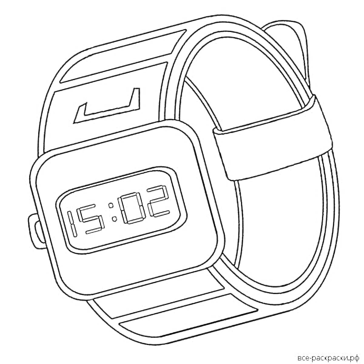 На раскраске изображено: Наручные часы, Электронные часы, Время, Аксессуар, Техника, Часы