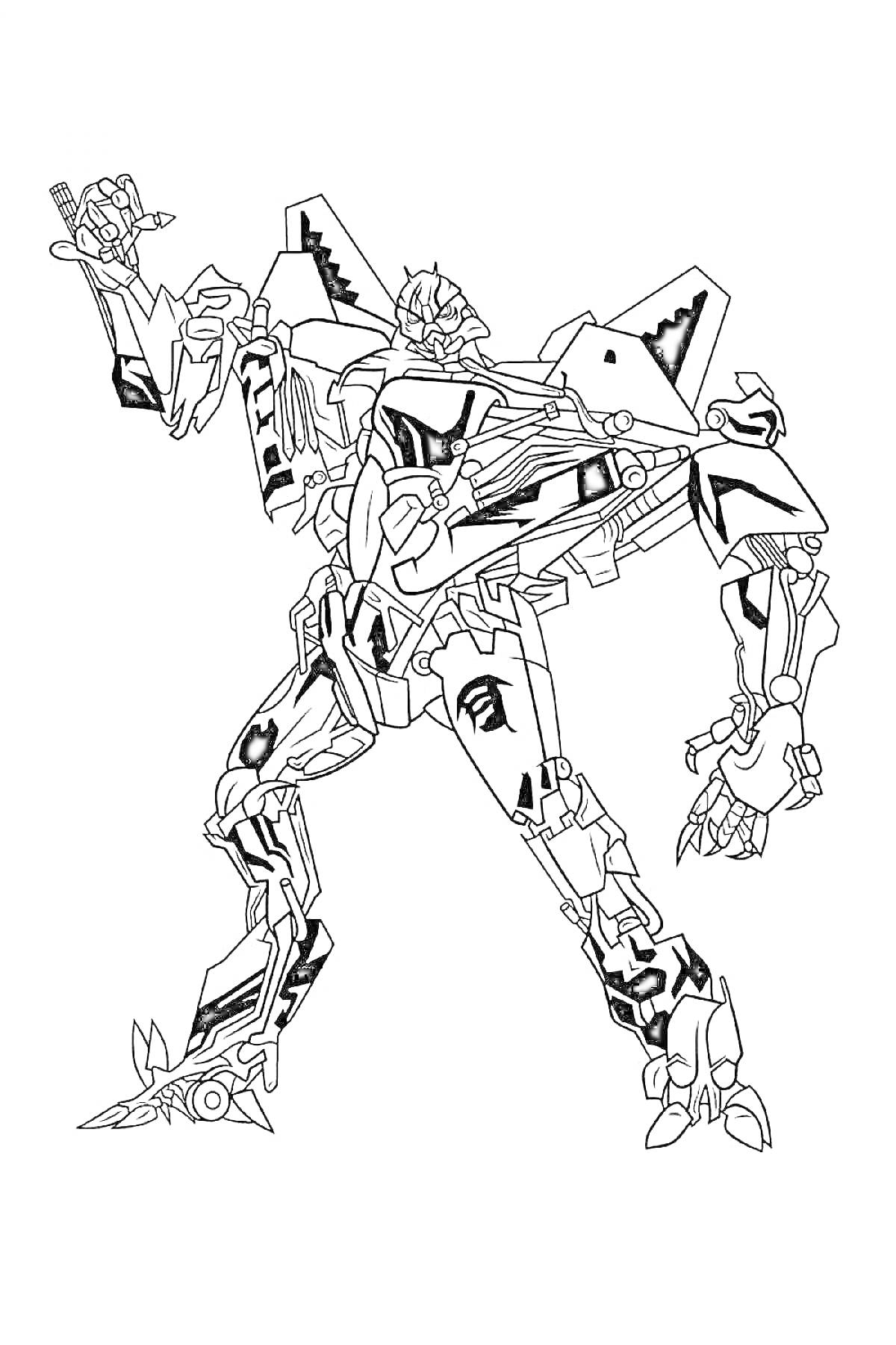 На раскраске изображено: Мегатрон, Робот, Детализированное изображение, Полный рост