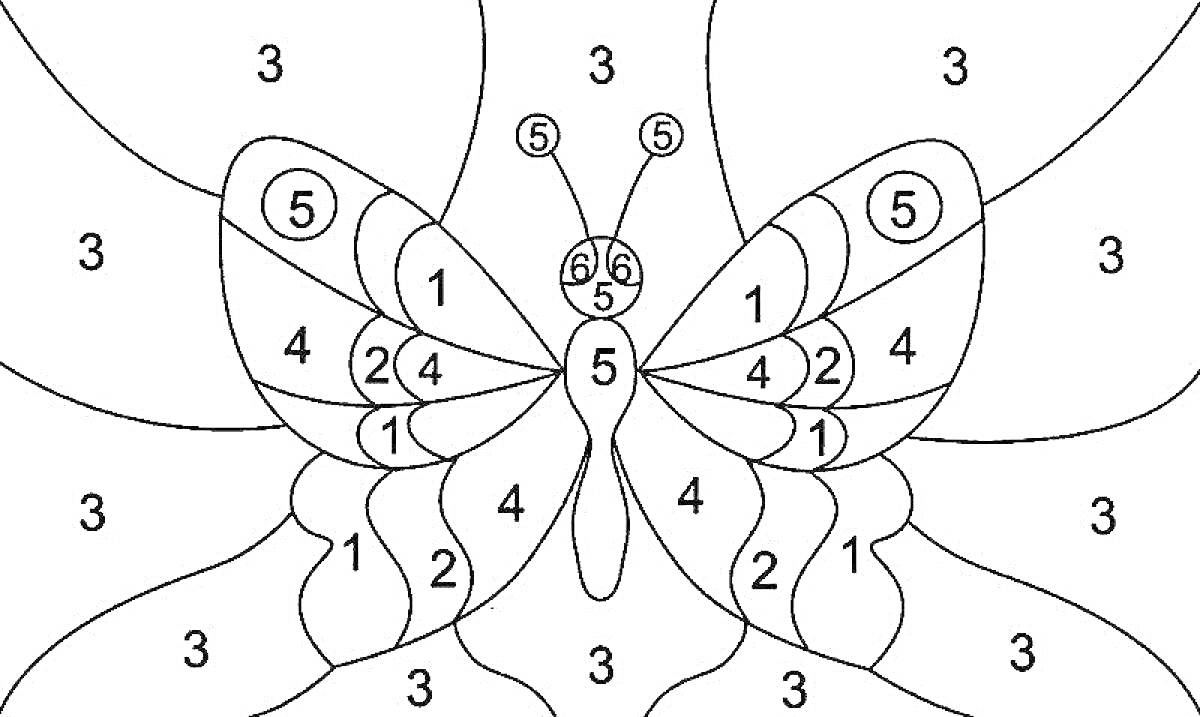 На раскраске изображено: Бабочка, Цифры, Антистресс, Творчество