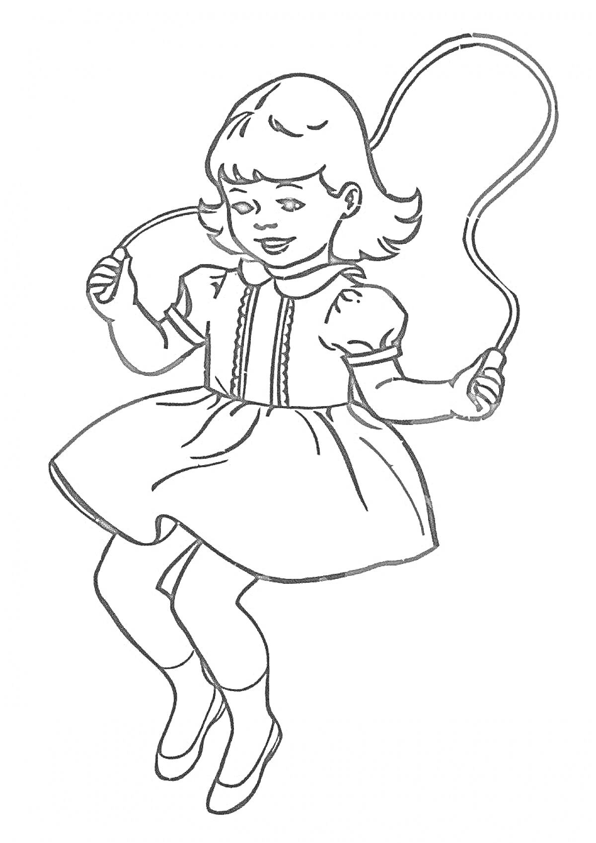 Раскраска Девочка прыгает со скакалкой
