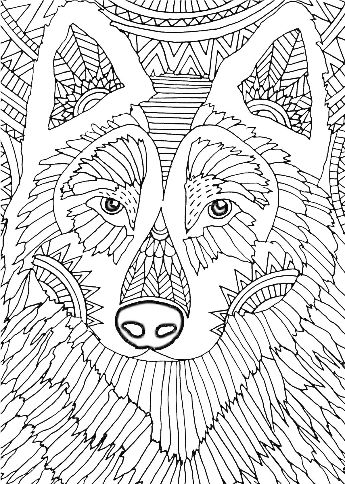 На раскраске изображено: Волк, Узоры, Детали, Арт, Животные