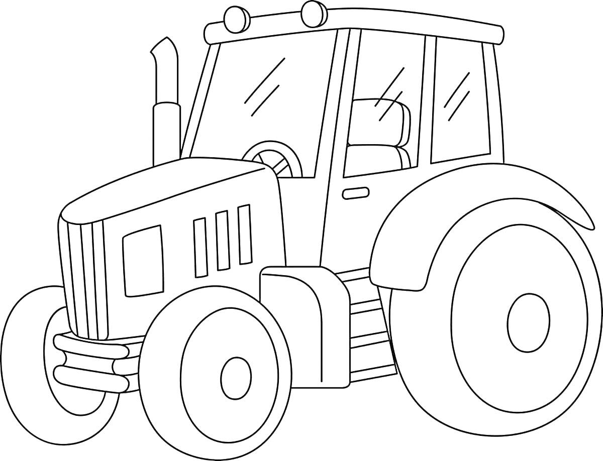 На раскраске изображено: Синий трактор, Трактор, Колёса, Сельское хозяйство, Транспорт, Техника