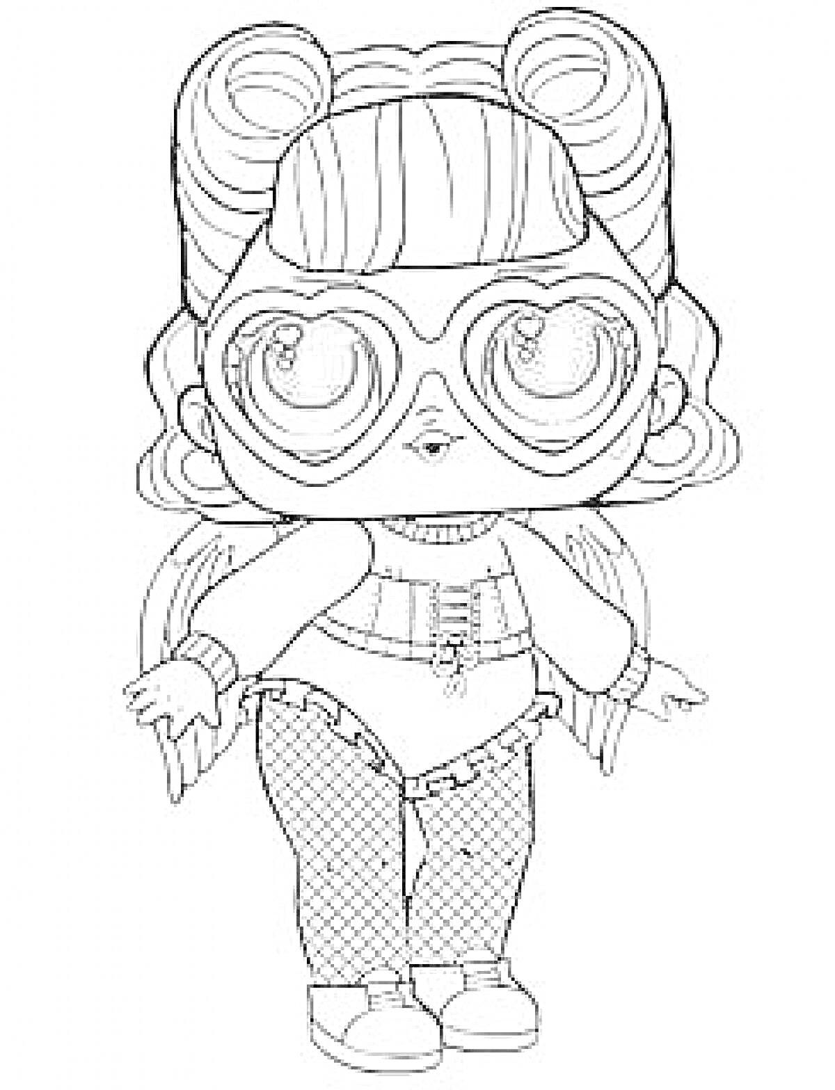 Раскраска Кукла Лол в костюме с очками, крыльями и рюшами