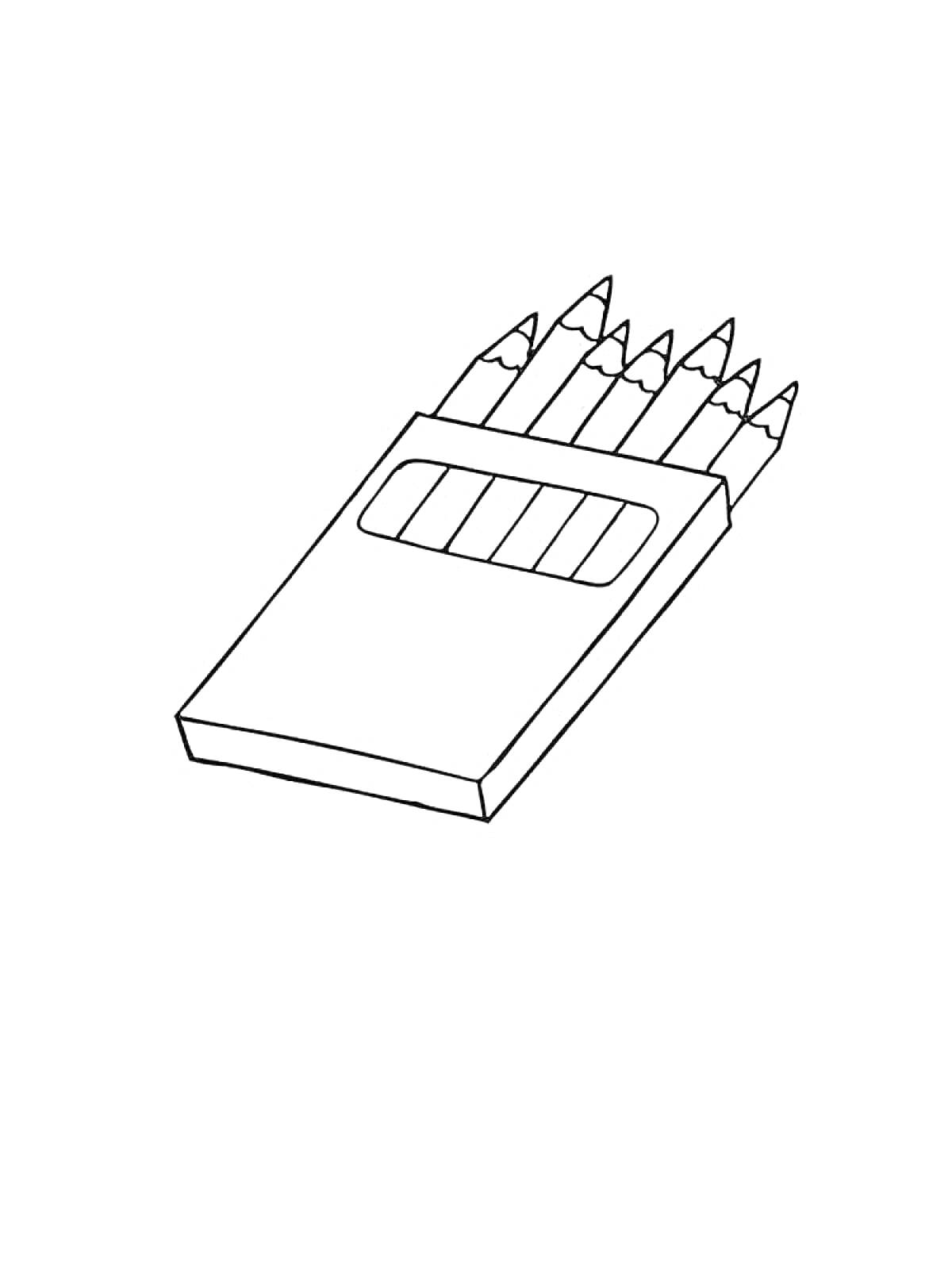 Раскраска Коробка с карандашами, содержащая шесть карандашей