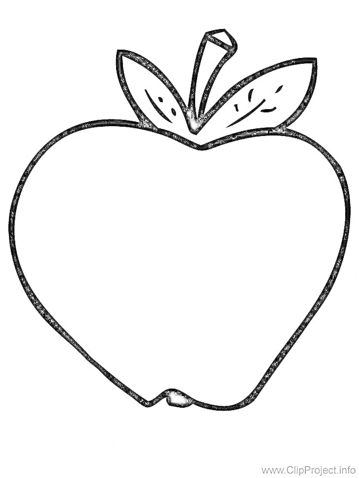 Раскраска Яблоко с листьями и хвостиком