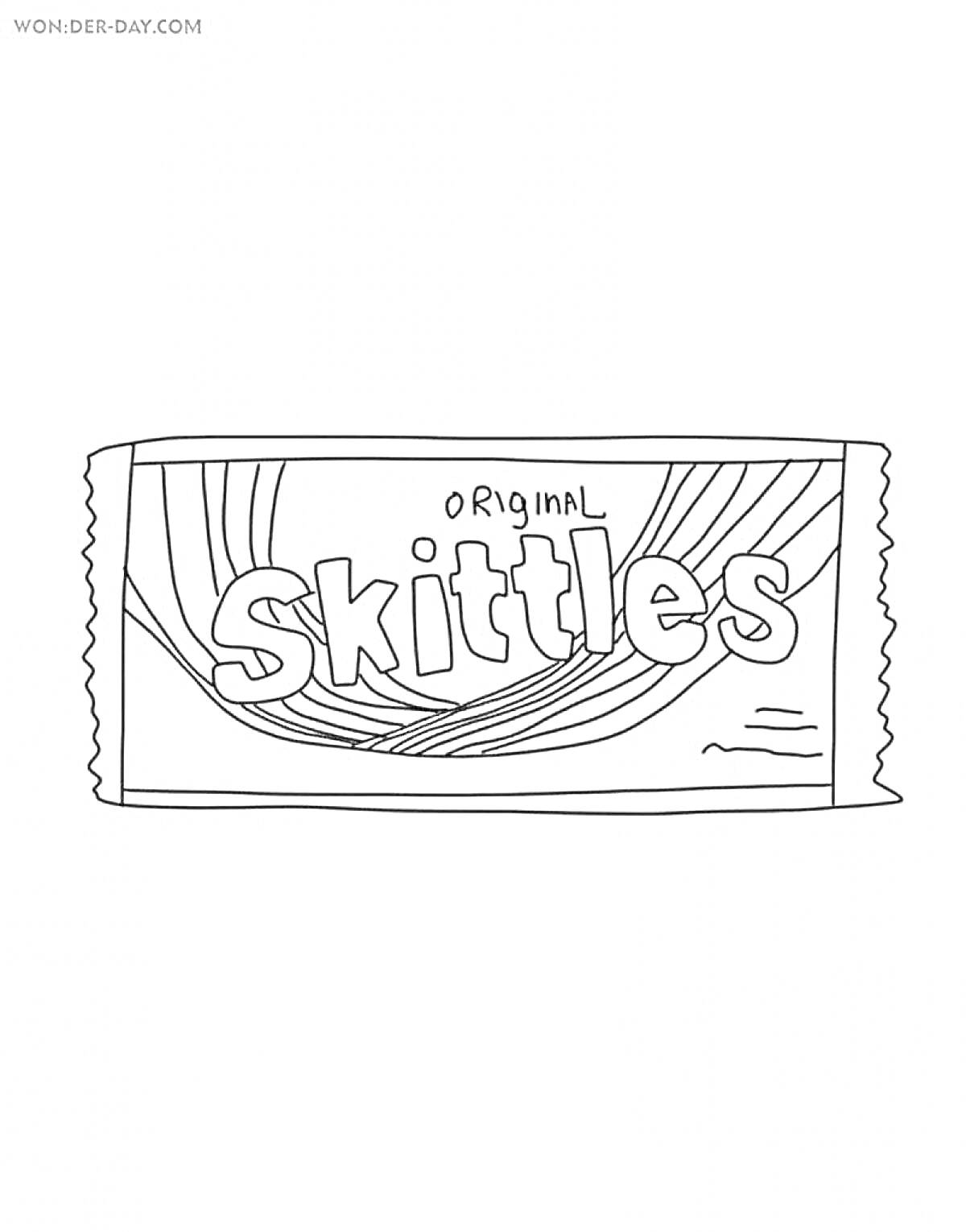 На раскраске изображено: Skittles, Конфеты, Упаковка, Сладости, Лалафанфан