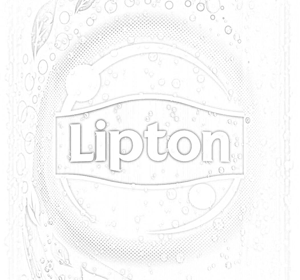 Раскраска Банка с напитком Lipton, капли воды, листья на фоне
