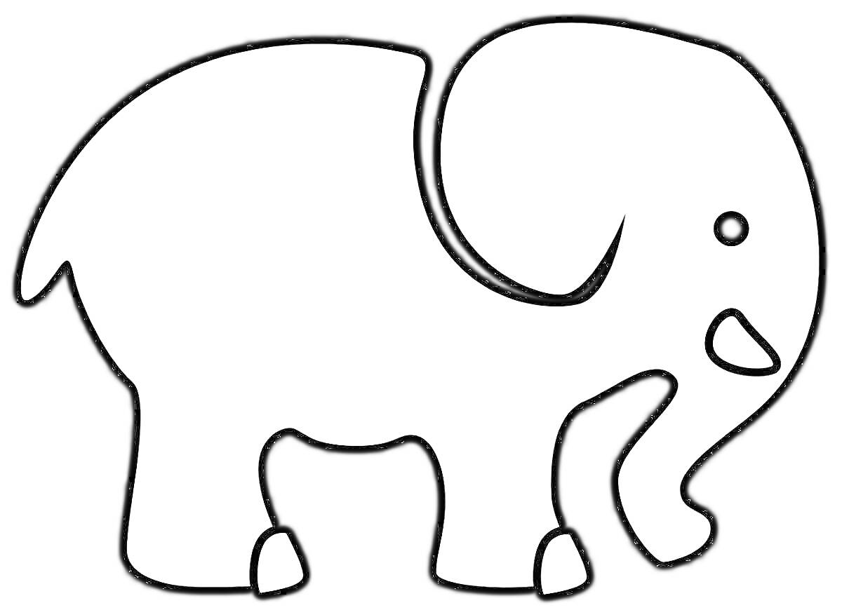 На раскраске изображено: Слон, Толстый контур, Африка, Саванна, Большой, Хобот
