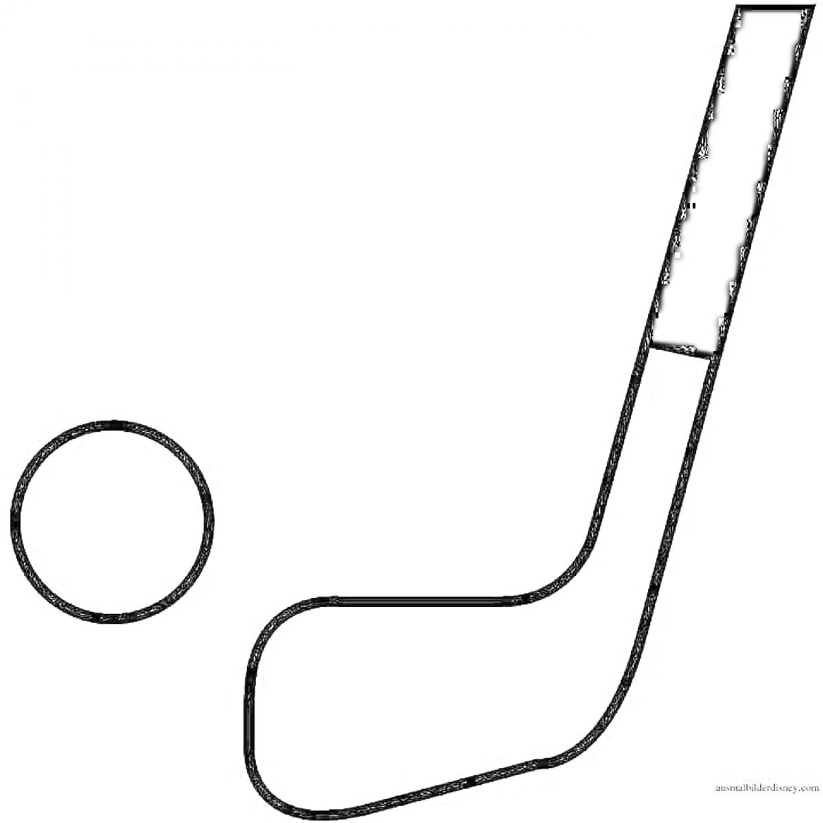 На раскраске изображено: Хоккей, Клюшка, Шайба, Спорт, Игра