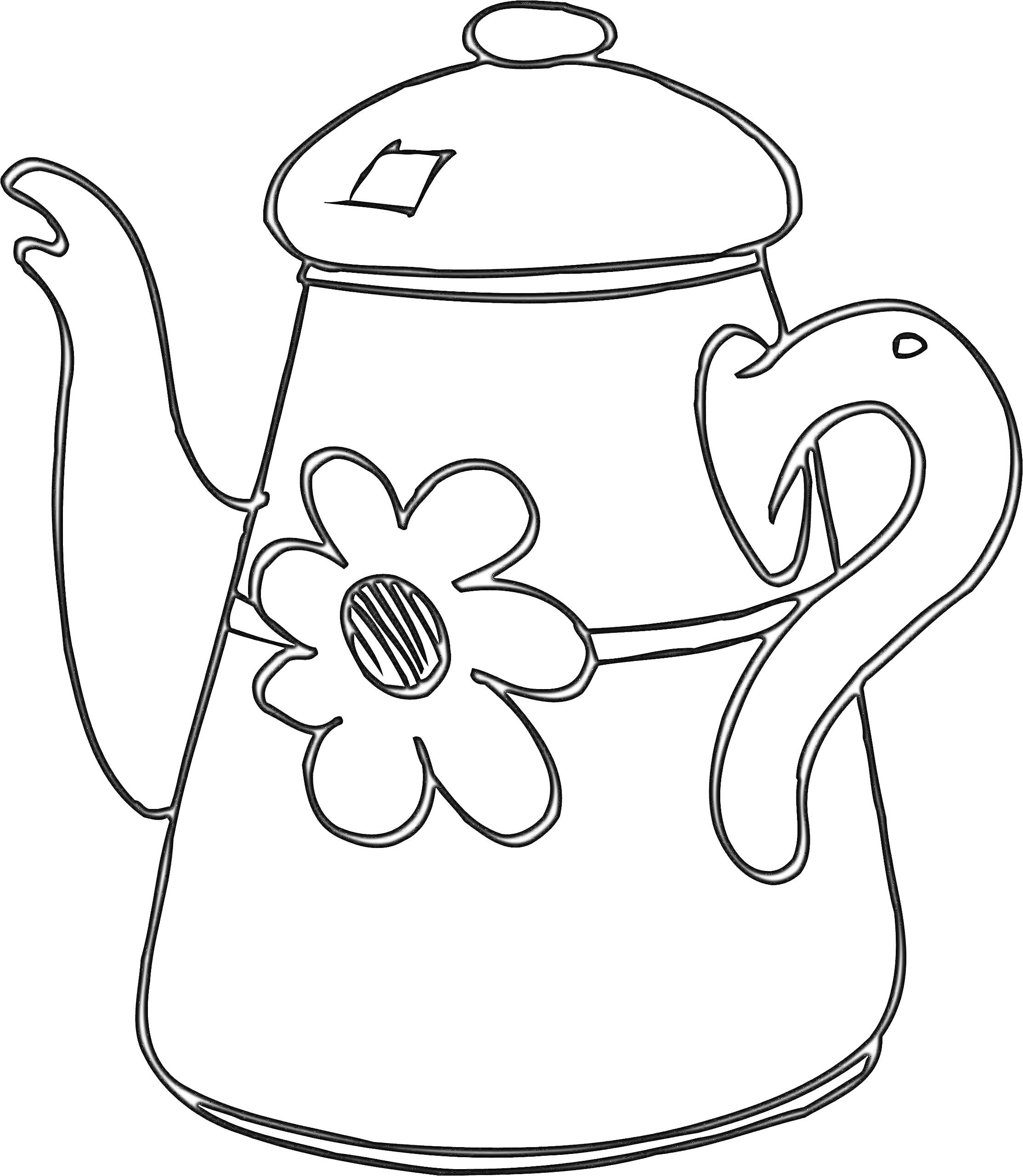 Раскраска Чайник с цветком и изогнутым носиком