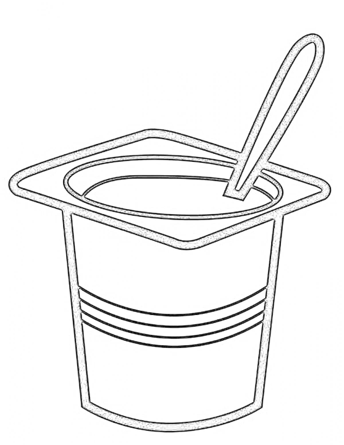 На раскраске изображено: Йогурт, Ложка, Еда, Молочные продукты