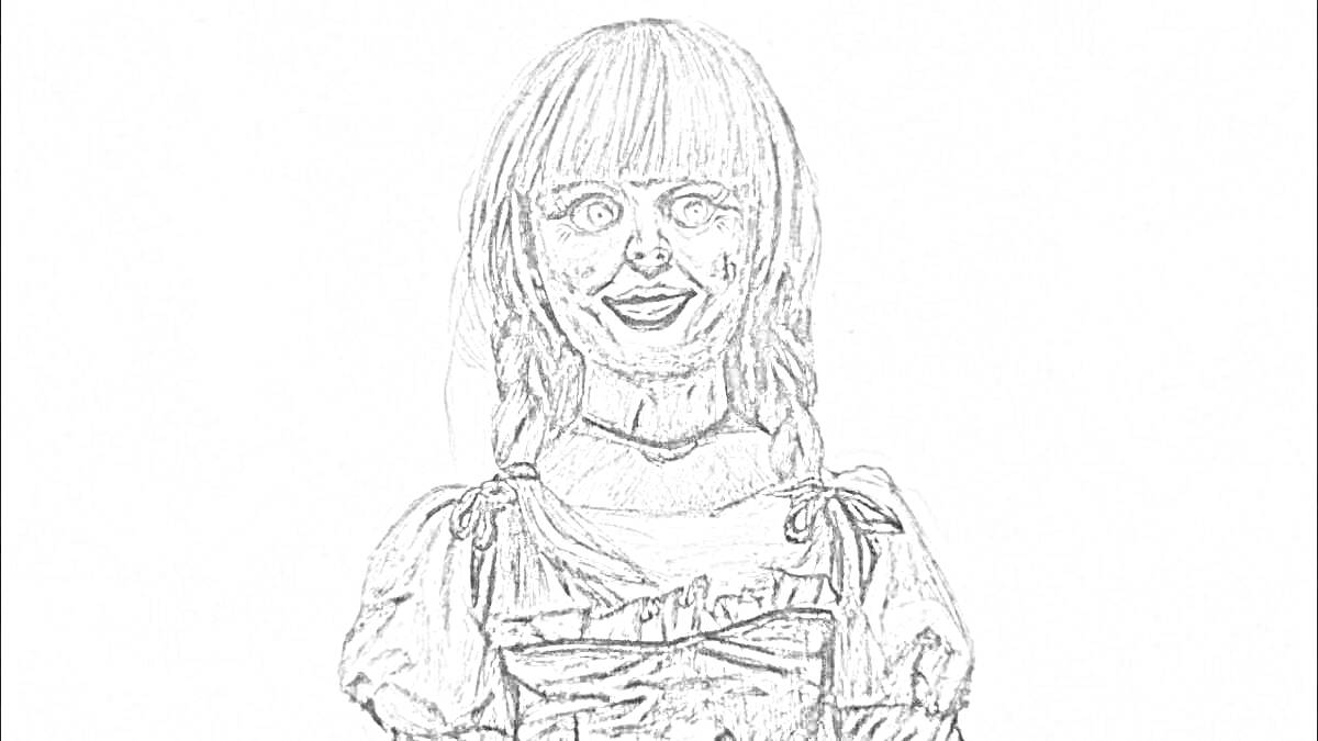 Раскраска Кукла с косичками и платьем