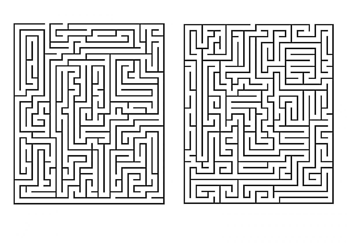 Раскраска Два черно-белых лабиринта прямоугольной формы