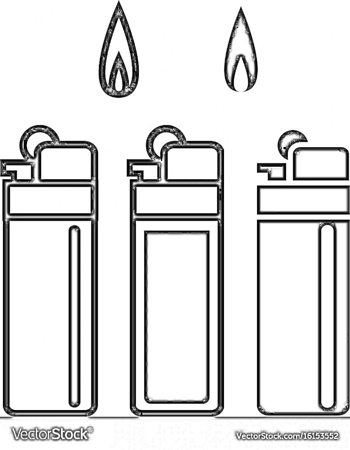 Раскраска Зажигалки, открытое пламя, закрытое пламя