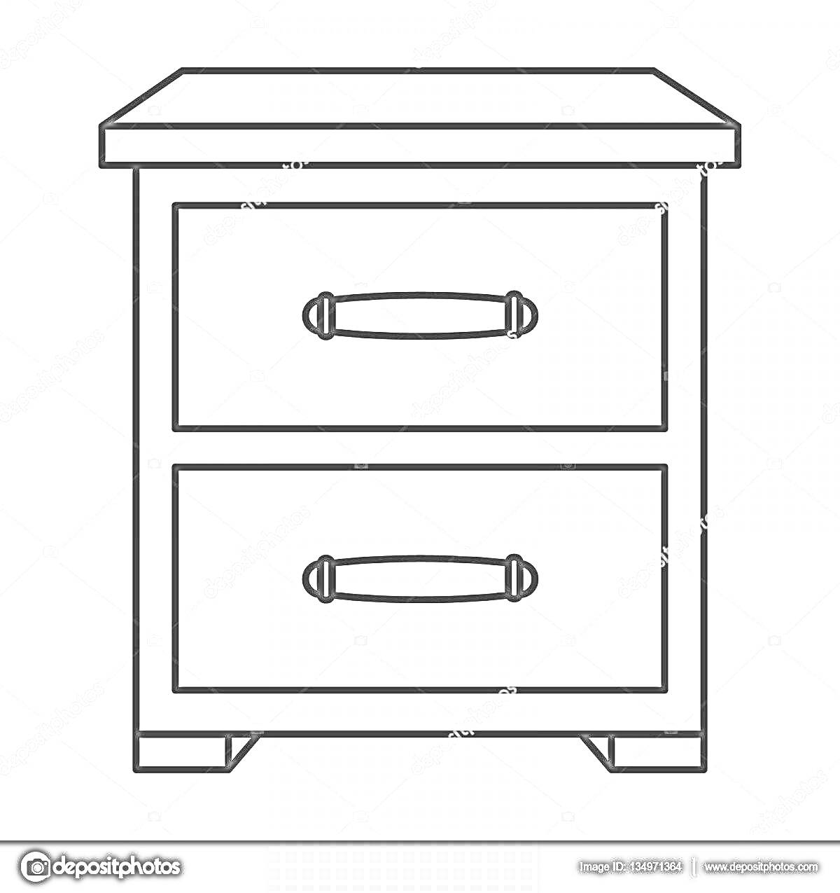 Раскраска тумбочка с двумя ящиками и ручками