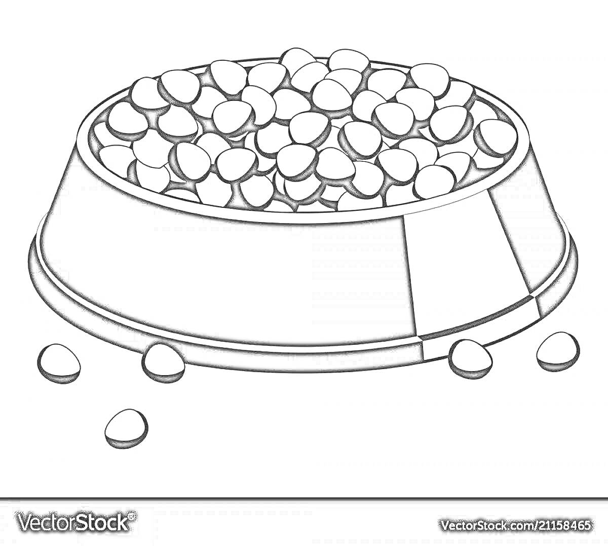 Раскраска миска с кормом для собак и рассыпанным кормом
