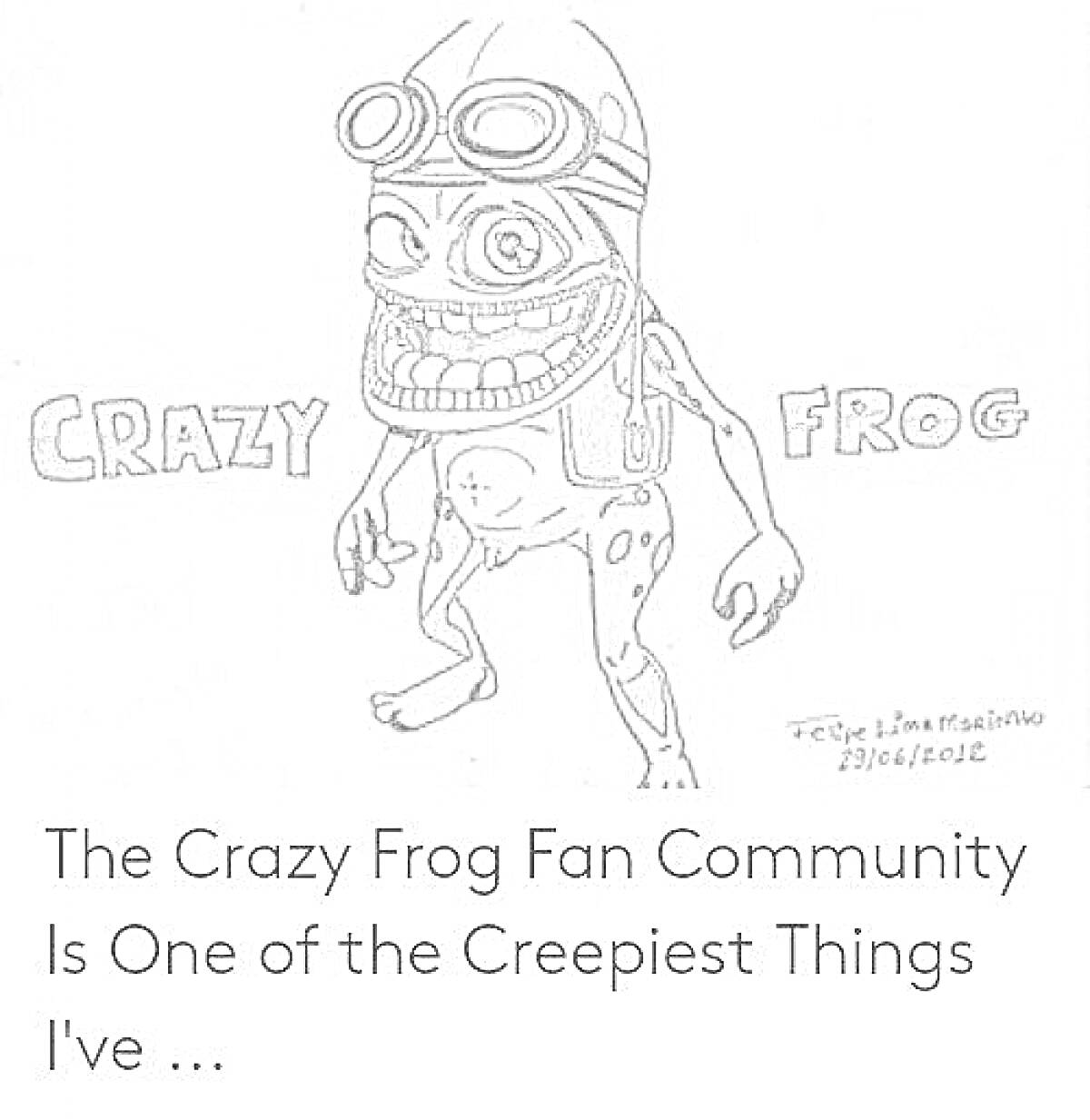 Раскраска Crazy Frog с подписью 