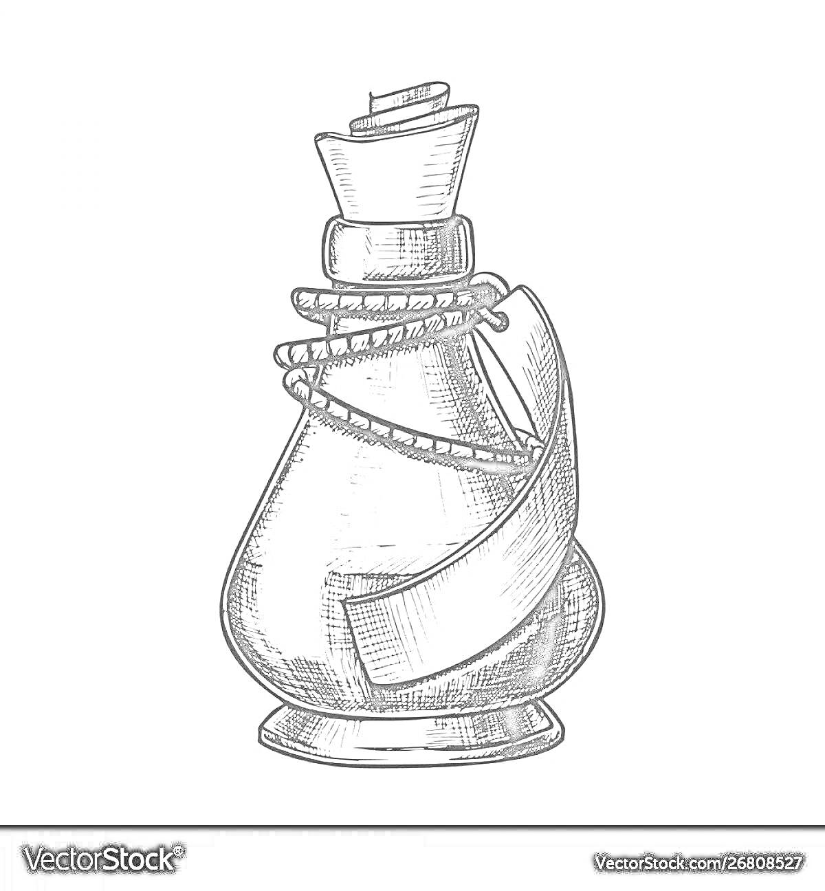 На раскраске изображено: Зелье, Бутылка, Пробка, Веревка, Этикетка, Крафт, Фантазия, Алхимия