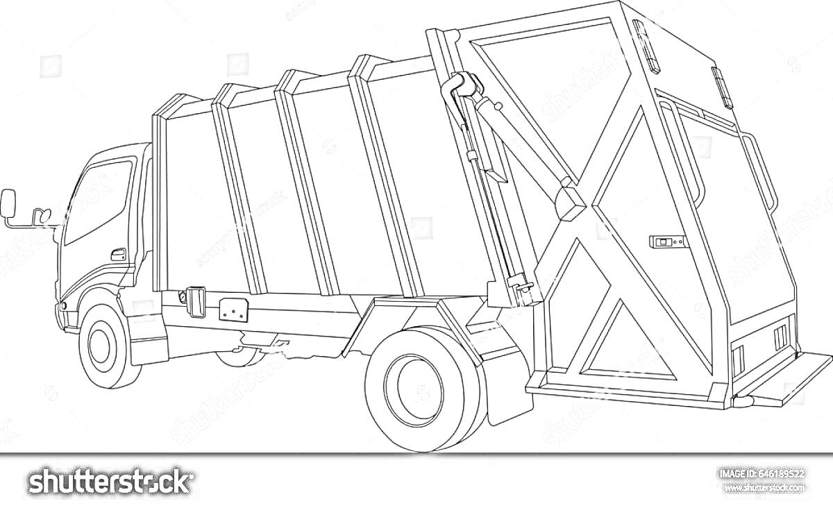 Раскраска Мусоровоз с грузовым отсеком и задним загрузочным механизмом