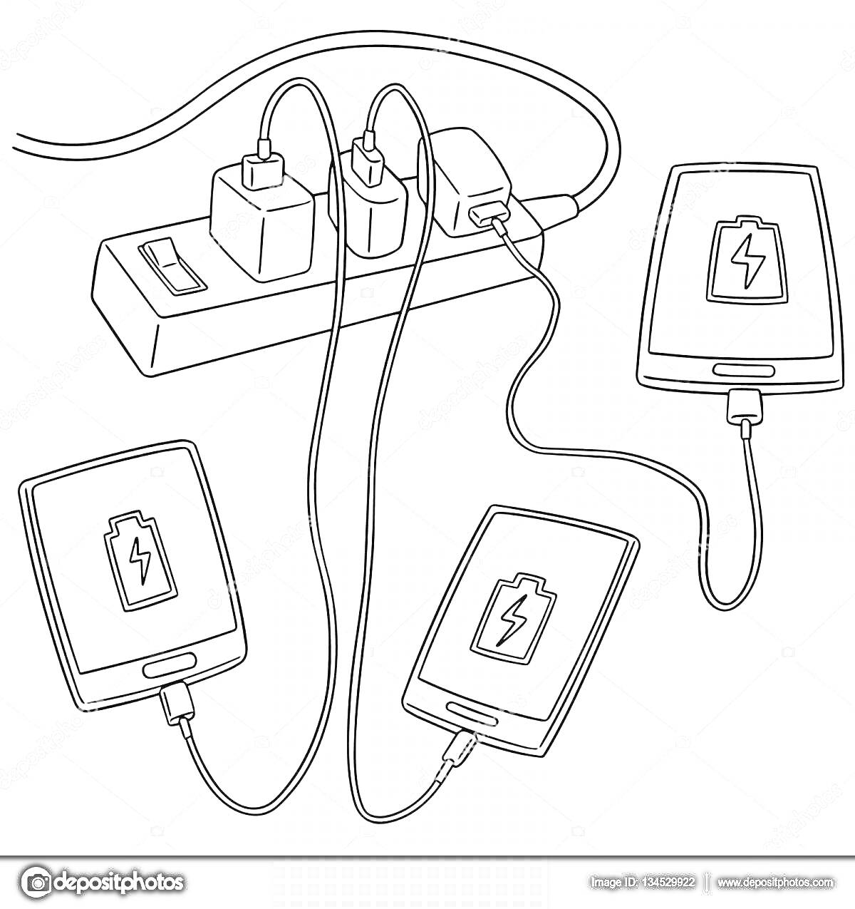 Раскраска Телефоны на зарядке с удлинителем