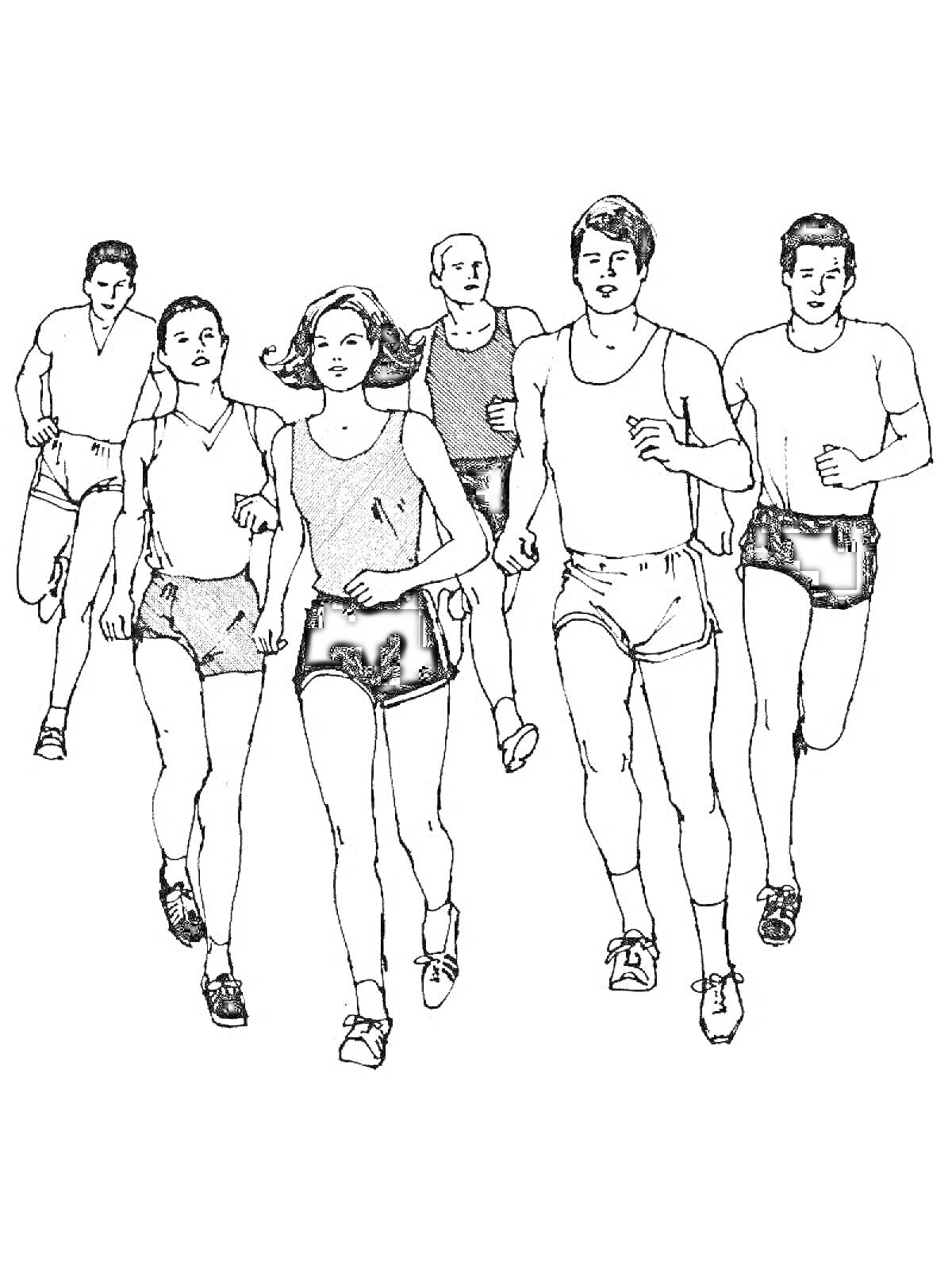 На раскраске изображено: Легкая атлетика, Бег, Тренировка, Бегуны, Спорт, Здоровый образ жизни