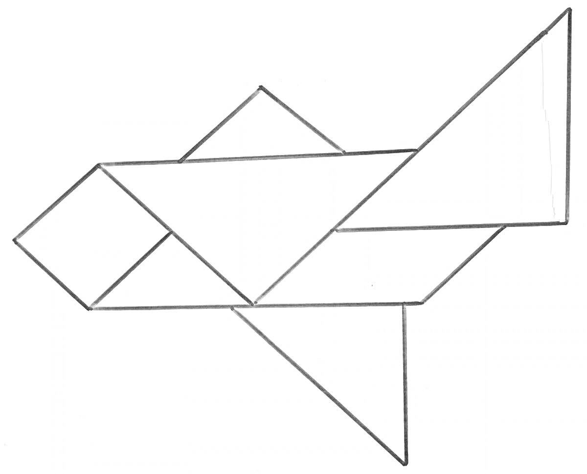 На раскраске изображено: Рыба, Геометрические фигуры, Треугольники, Параллелограмм, Головоломка
