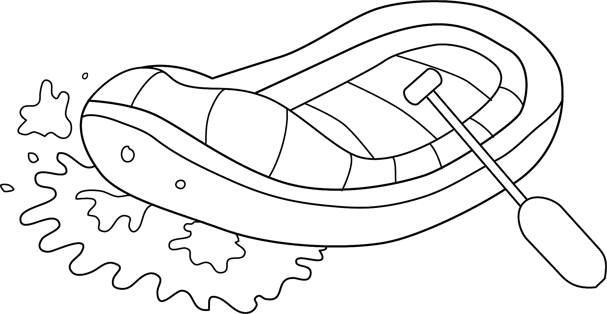 Раскраска Надувная лодка с веслом и брызгами воды