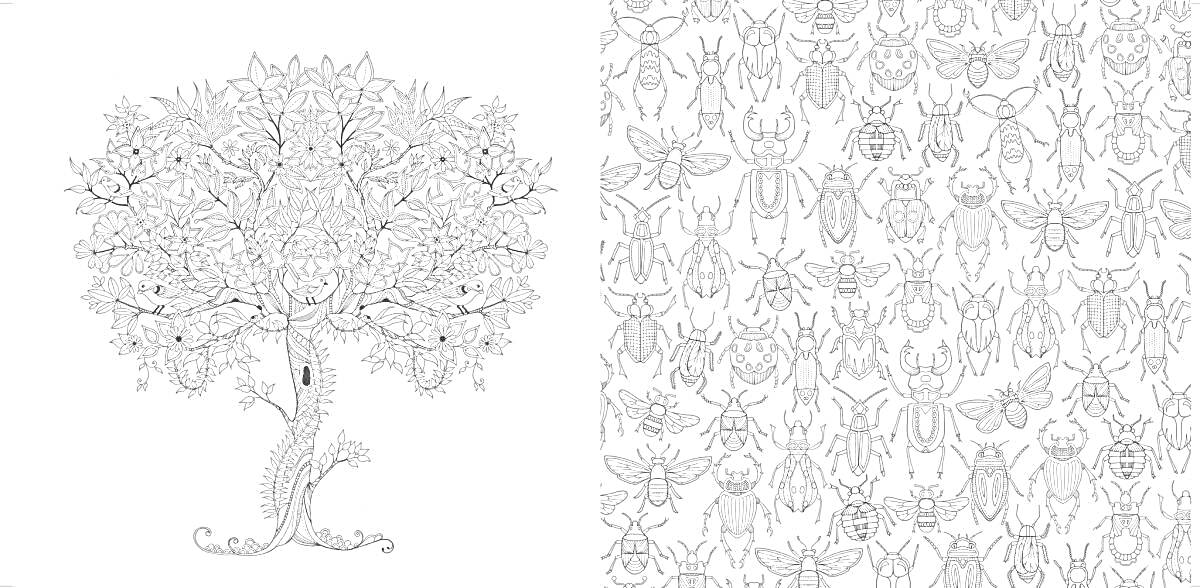 На раскраске изображено: Листья, Дупло, Пчелы, Жуки, Лес, Природа