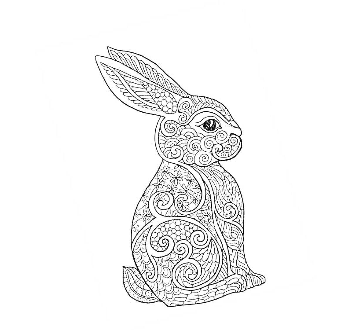 Раскраска Антистресс раскраска кролик с декоративными узорами