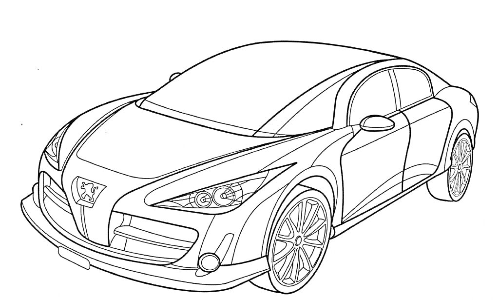 Раскраска Раскраска автомобиля Пежо с видом спереди