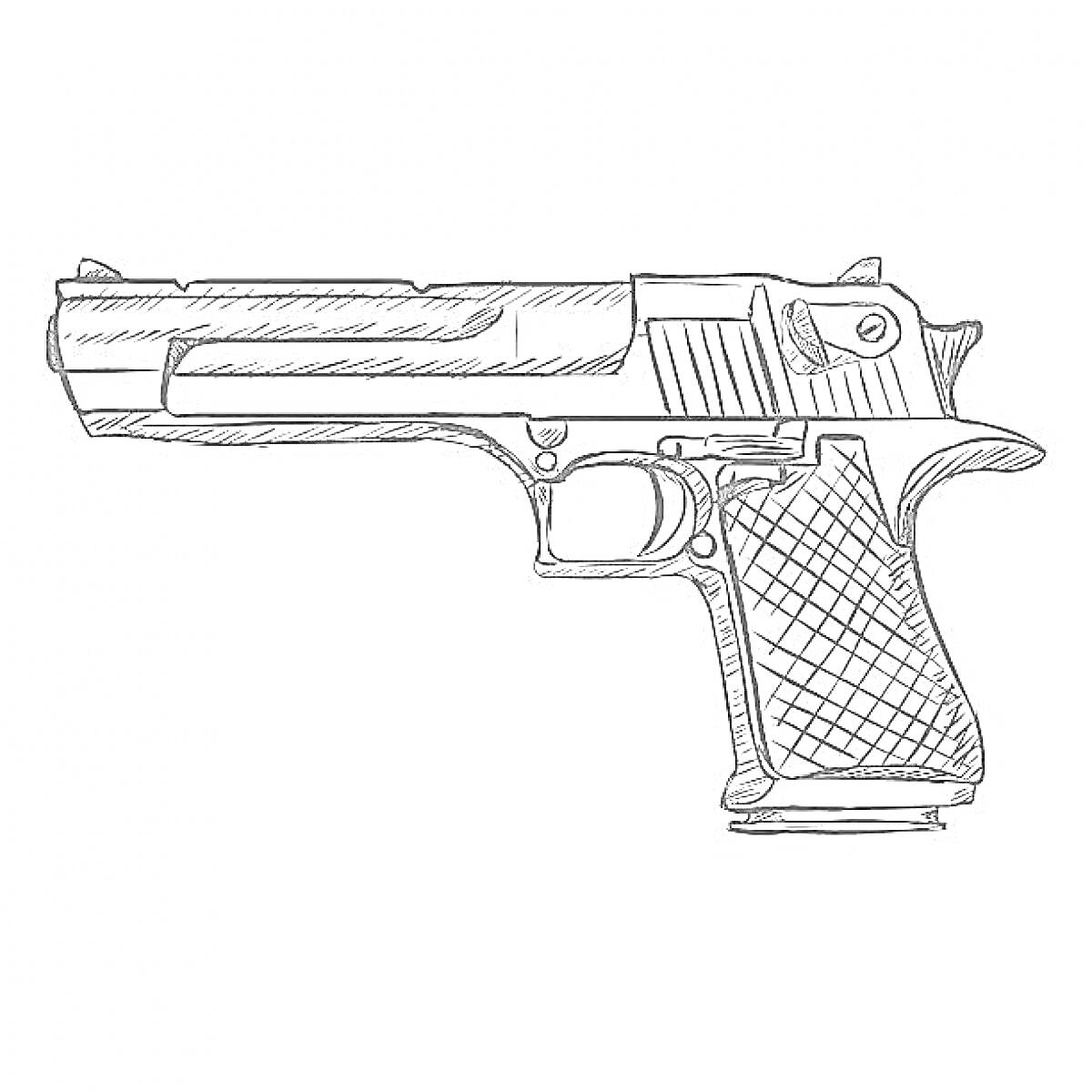 Раскраска Пистолет Desert Eagle, боковой вид, рукоятка с рифлением