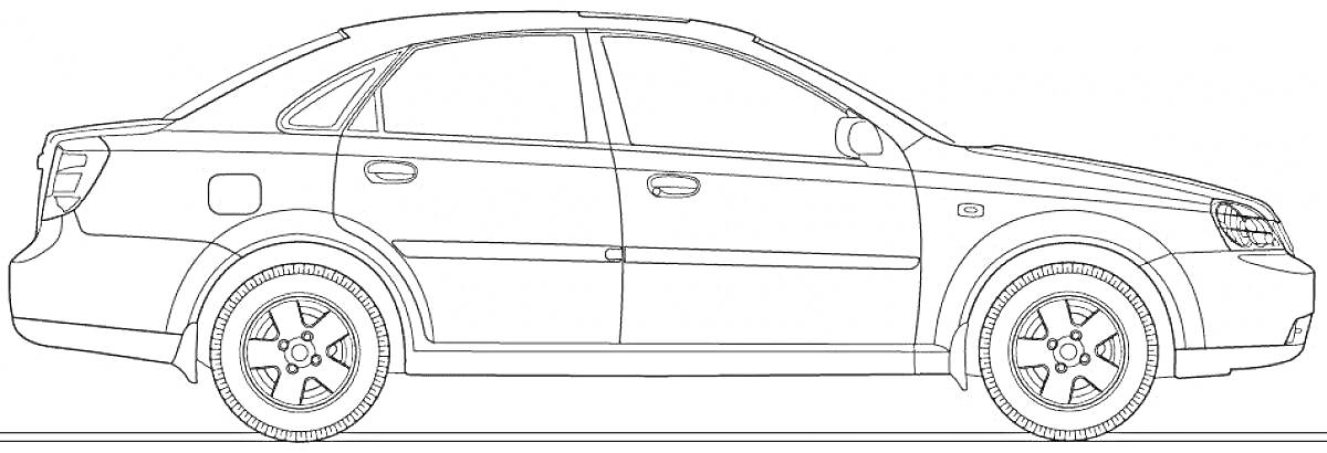 Контурная раскраска автомобиля Шевроле Круз сбоку