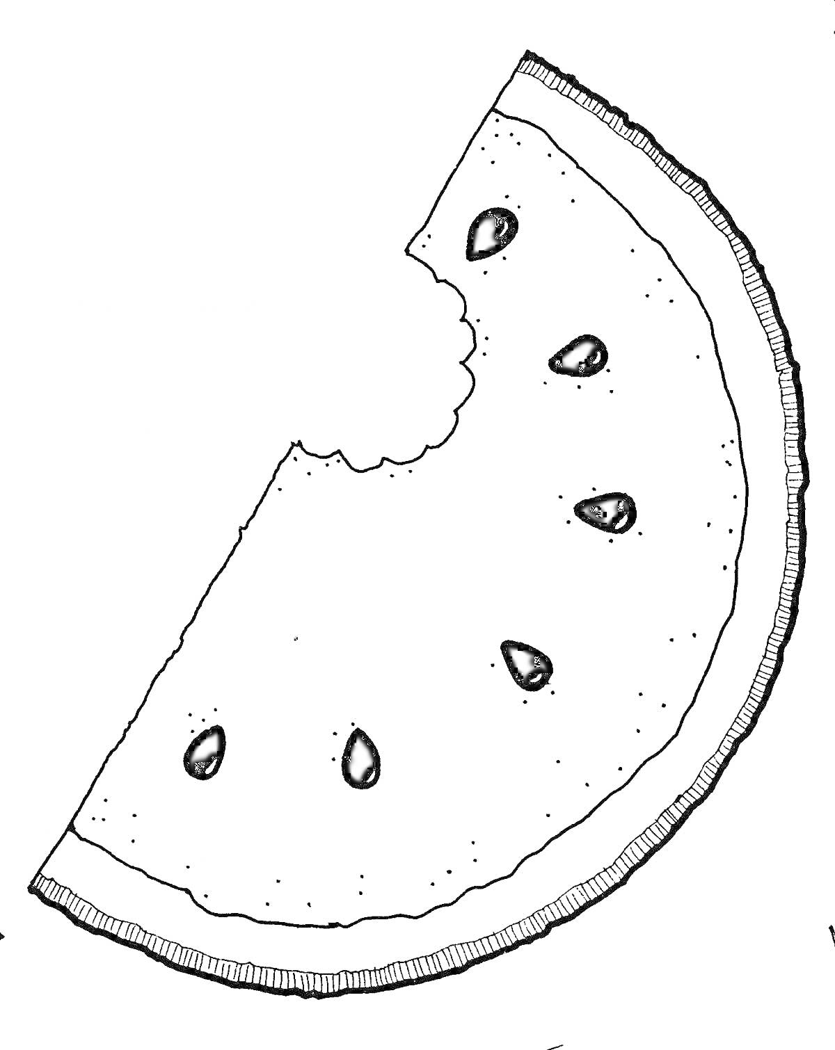 Раскраска Долька арбуза с семечками, надкусанная