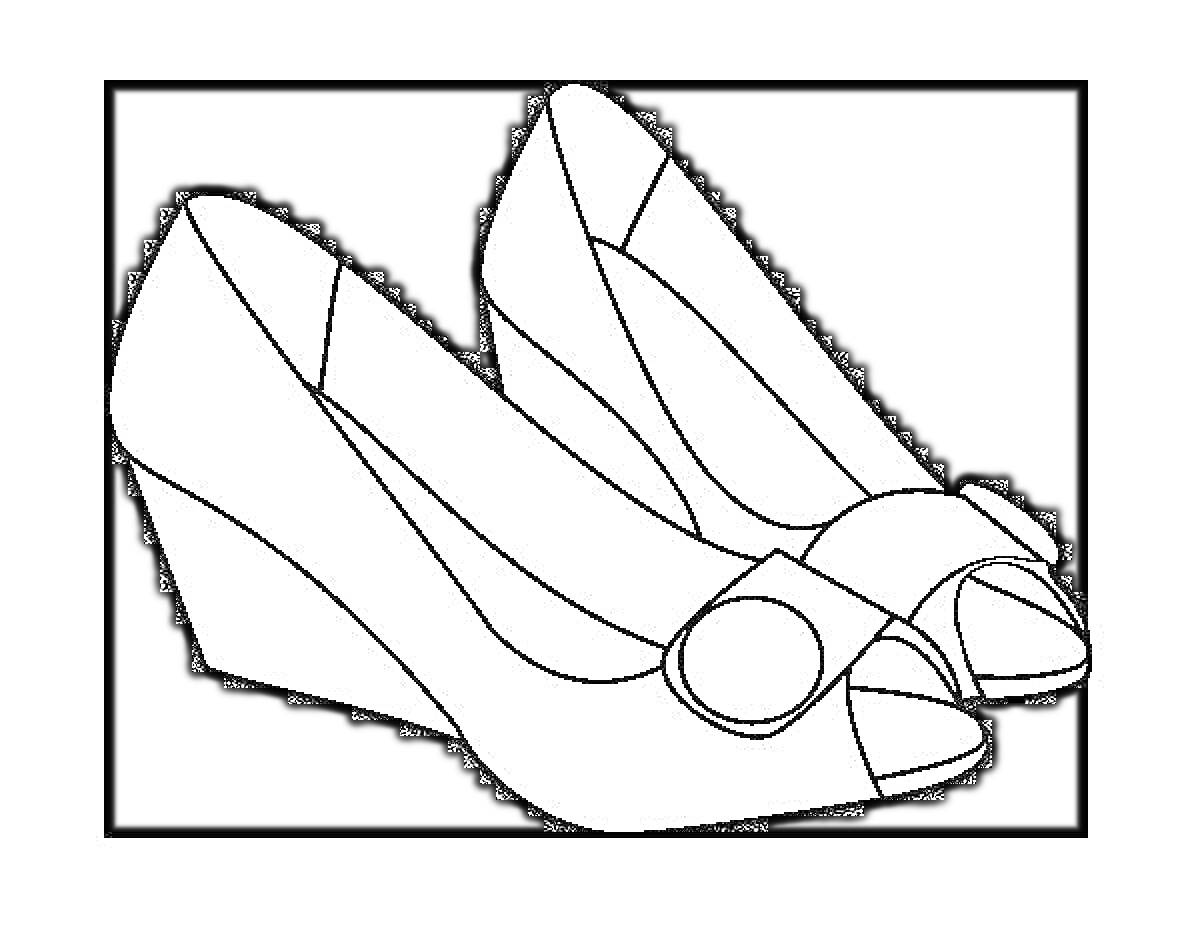 Раскраска Туфли на танкетке с открытым носком и пуговицей