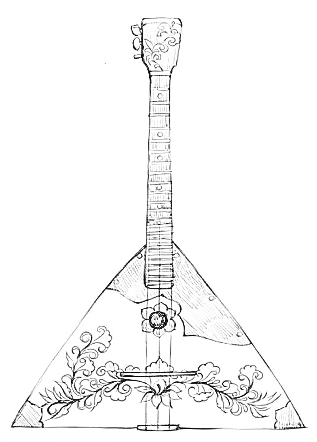 Балалайка с декоративными узорами и листками