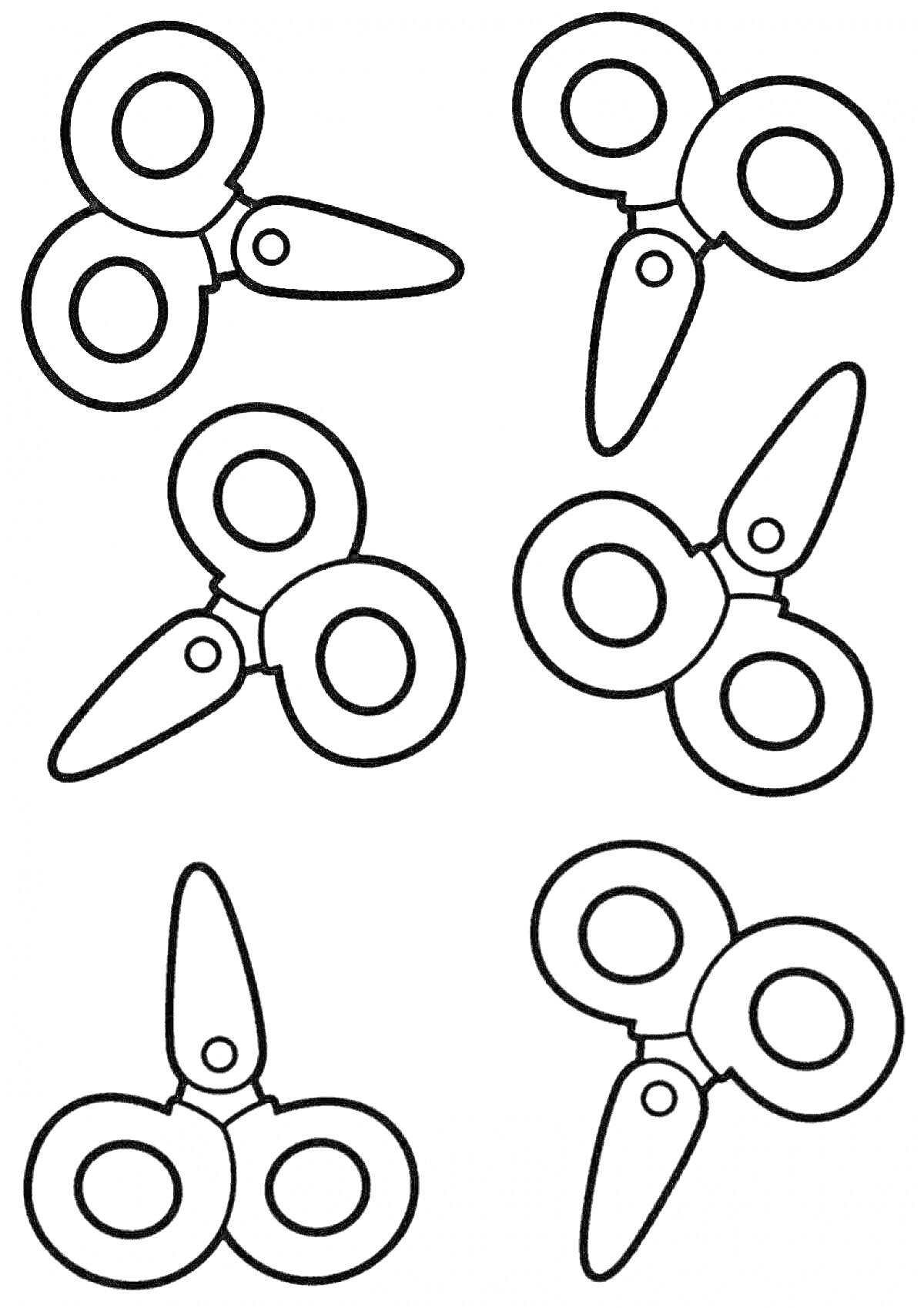 Раскраска Ножницы для детей (шесть пар детских ножниц)
