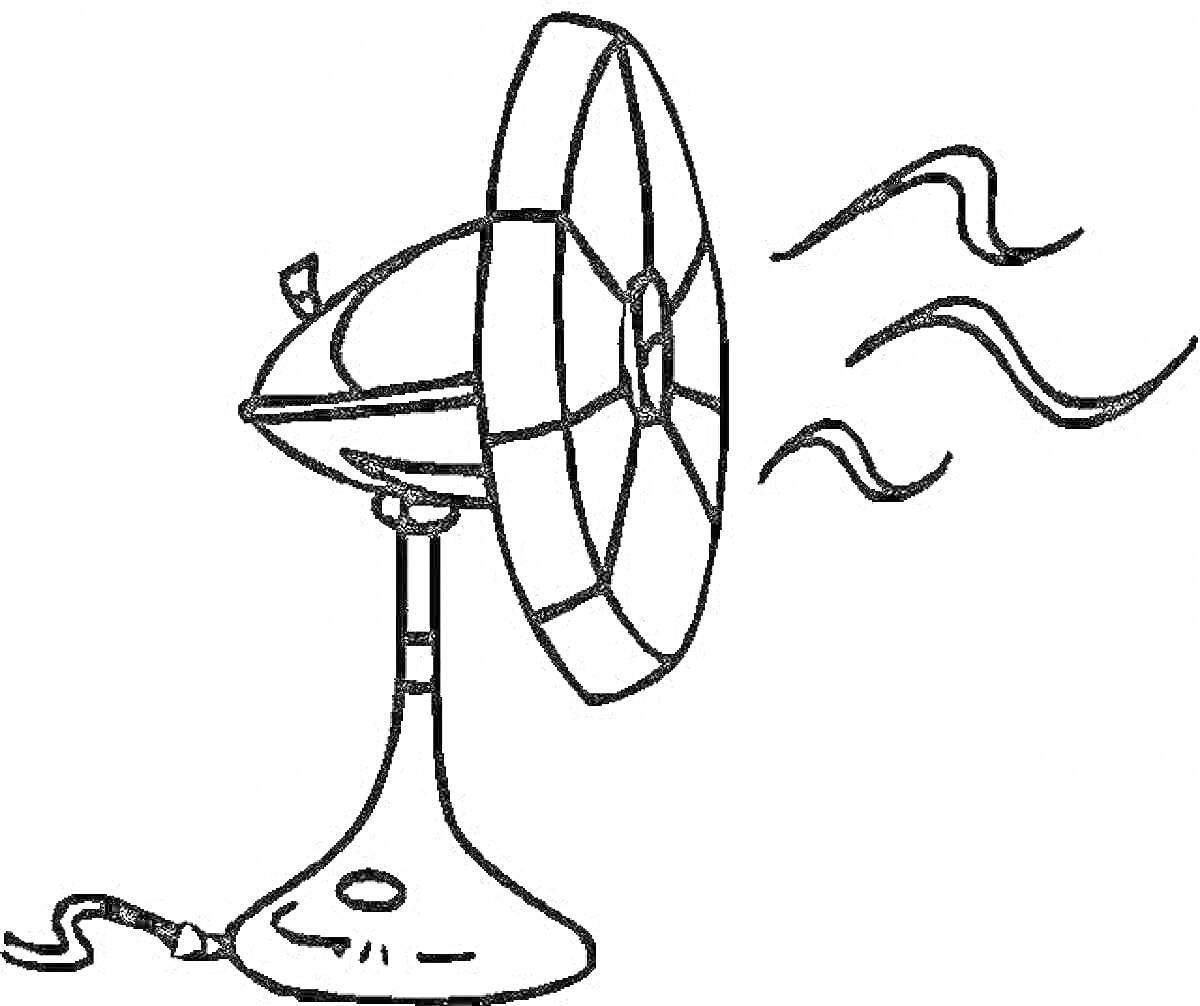 На раскраске изображено: Вентилятор, Воздух, Схема, Домашняя техника
