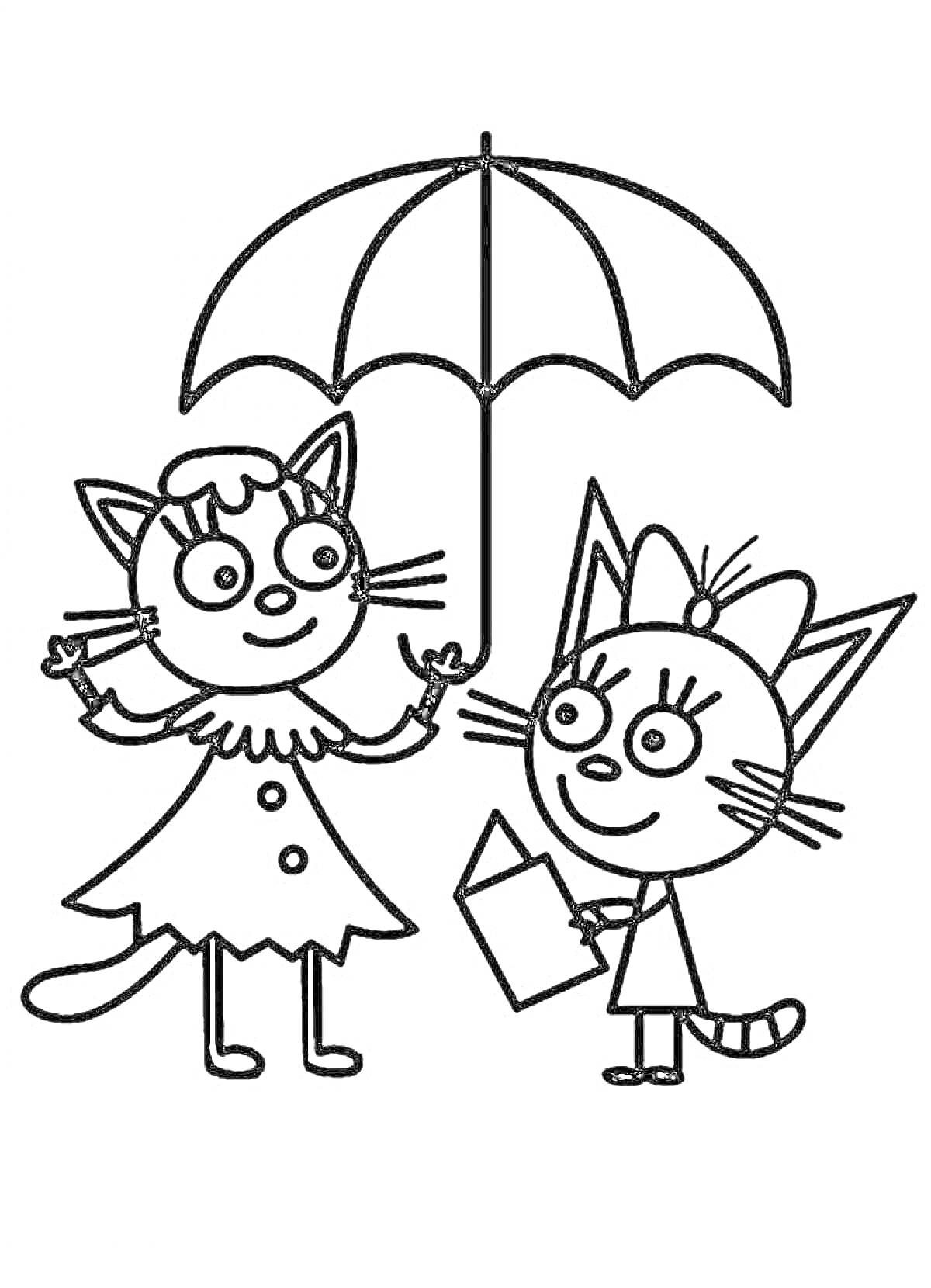 На раскраске изображено: Зонт, Три кота, Для детей