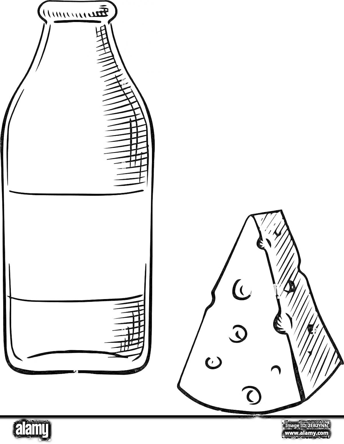 Бутылка молока и кусок сыра