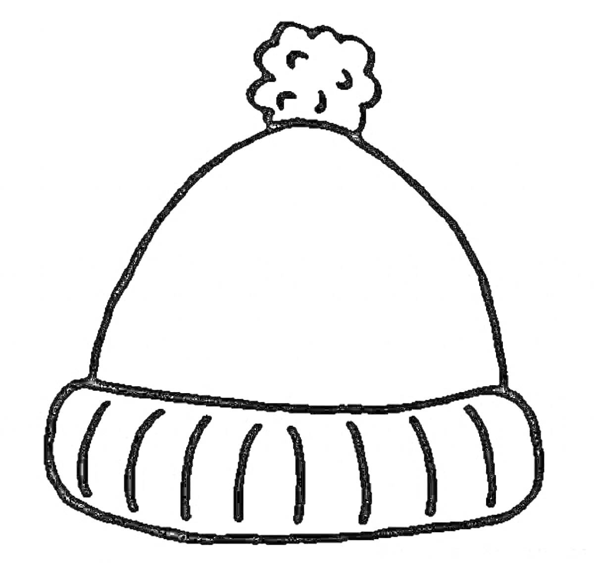Вязаная шапка с помпоном и изогнутыми линиями на манжете