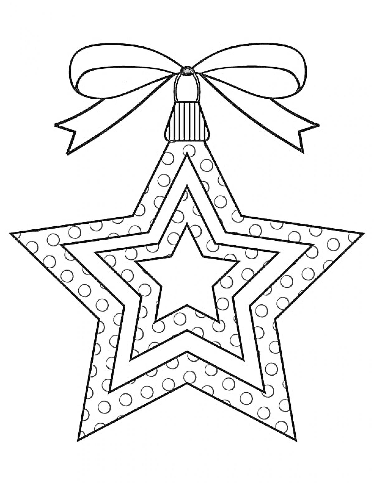 Раскраска Рождественская звезда с бантами, узорами и точками