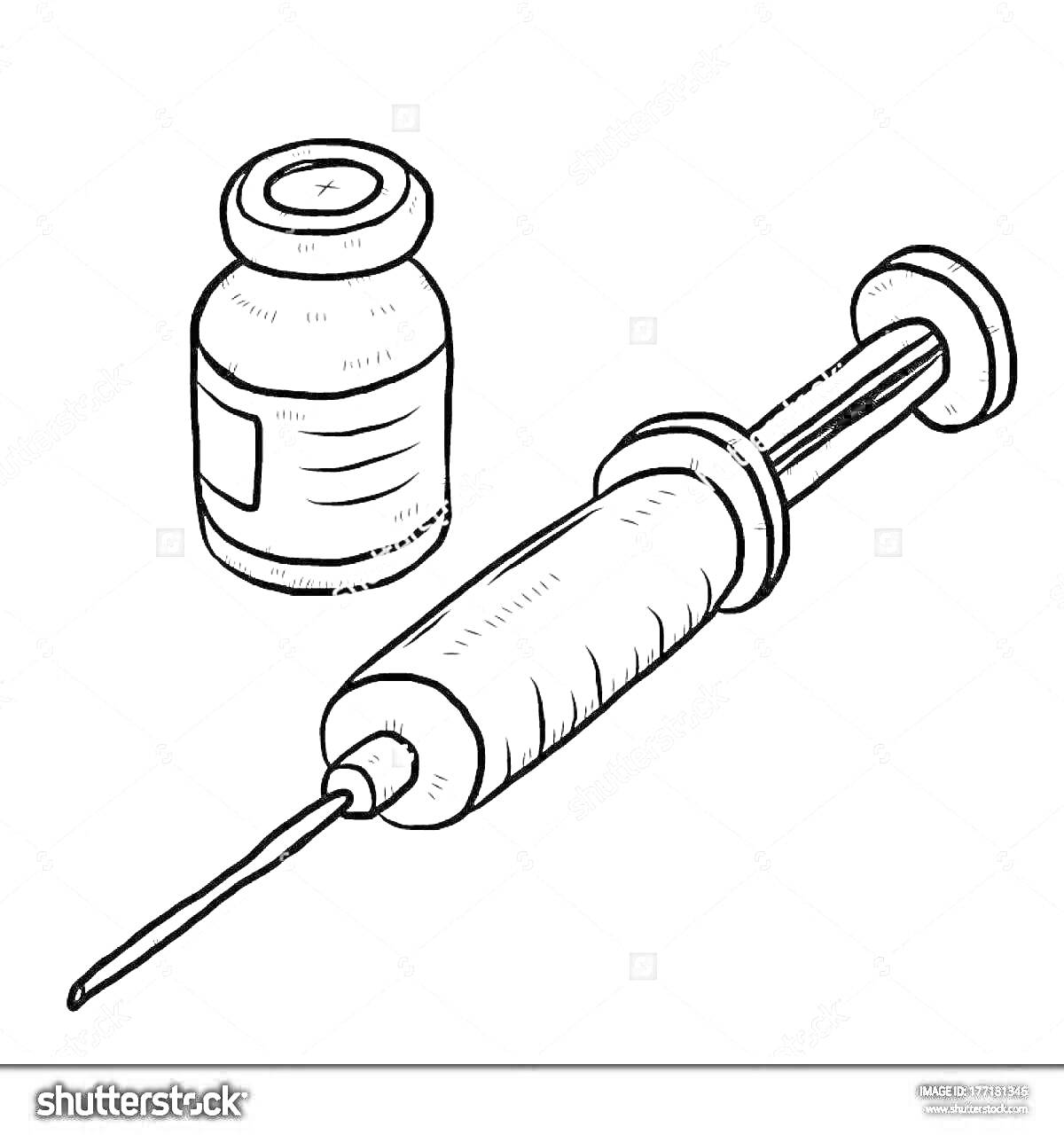 Раскраска Шприц с иглой и флакон с лекарством