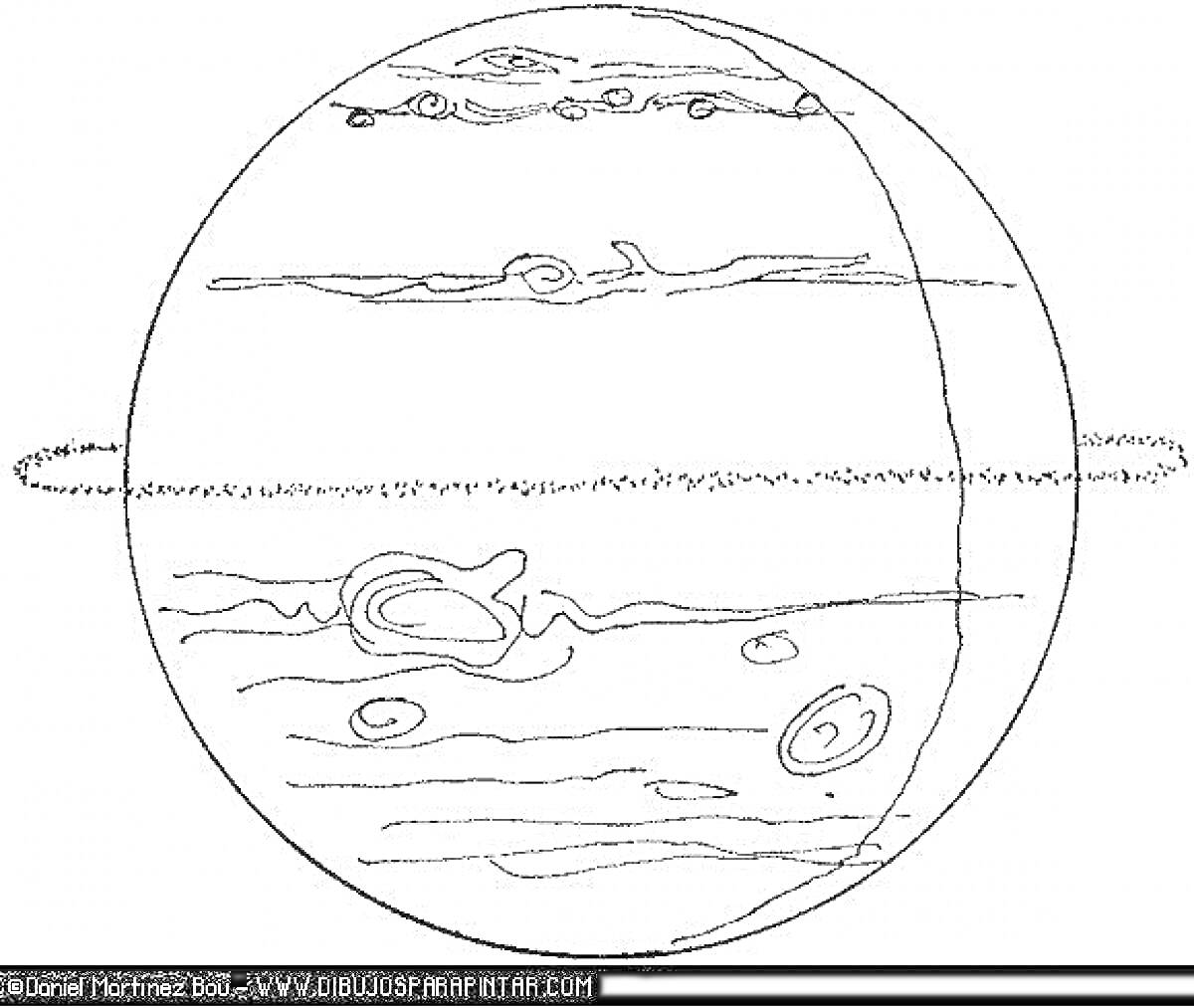 Раскраска Планета Юпитер с пятнами и кольцом