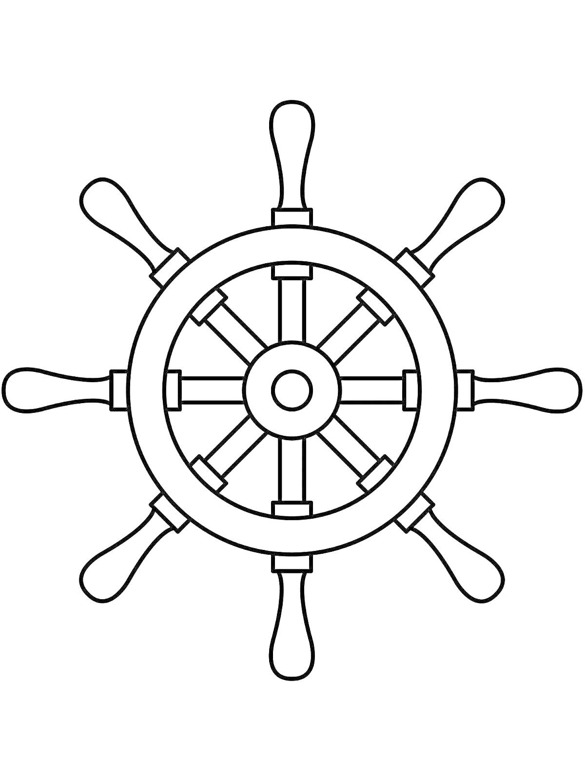 На раскраске изображено: Штурвал, Морское, Управление, Корабль, Рукоятка