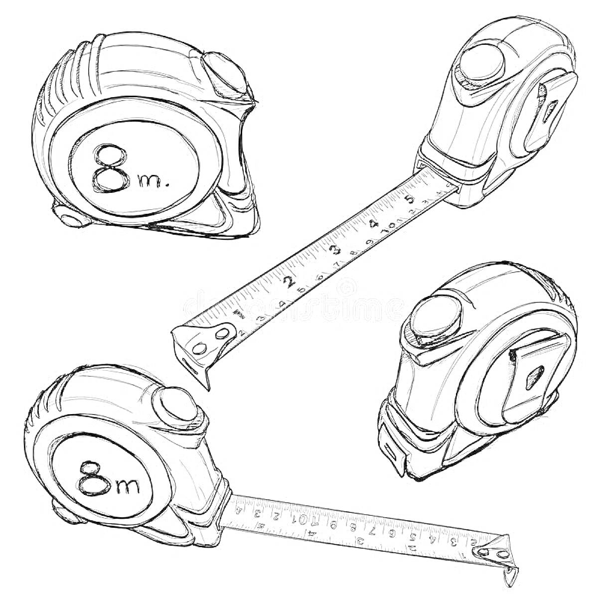 Раскраска с рулетками, показывающими максимальную длину 8 метров