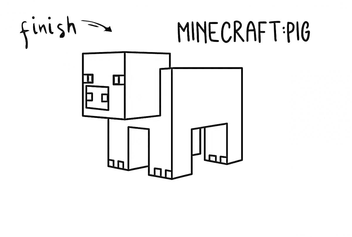 Раскраска Майнкрафт свинка с надписями 