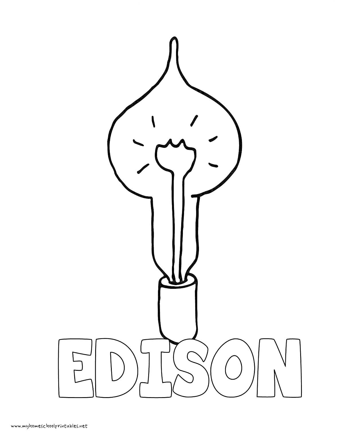 Раскраска Лампочка с надписью EDISON