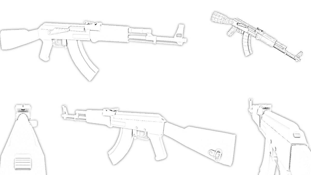 На раскраске изображено: АК-47, Standoff 2, Оружие, Автомат